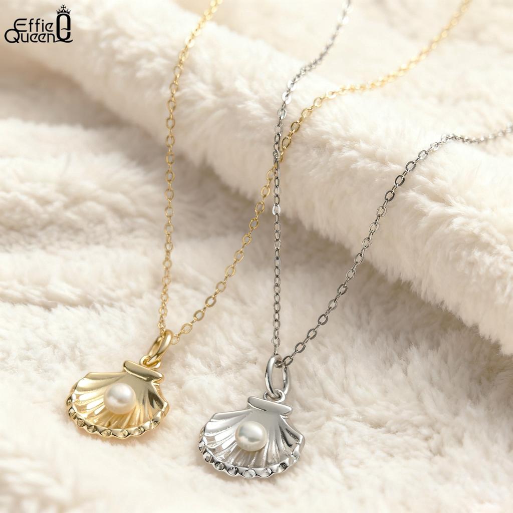 EFFIE QUEEN Summer Ocean Shell Pendant Clavicle Chain 925 Sterling Silver Freshwater Pearl Necklace Women Unique Jewelry SGPN81