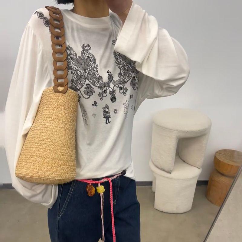 

2025 Spring/Summer New Arrival Simple Commute Special-Interest Design Underarm Bag Straw Bucket Bag Woven One Shoulder Bag Female Fashion Apricot color