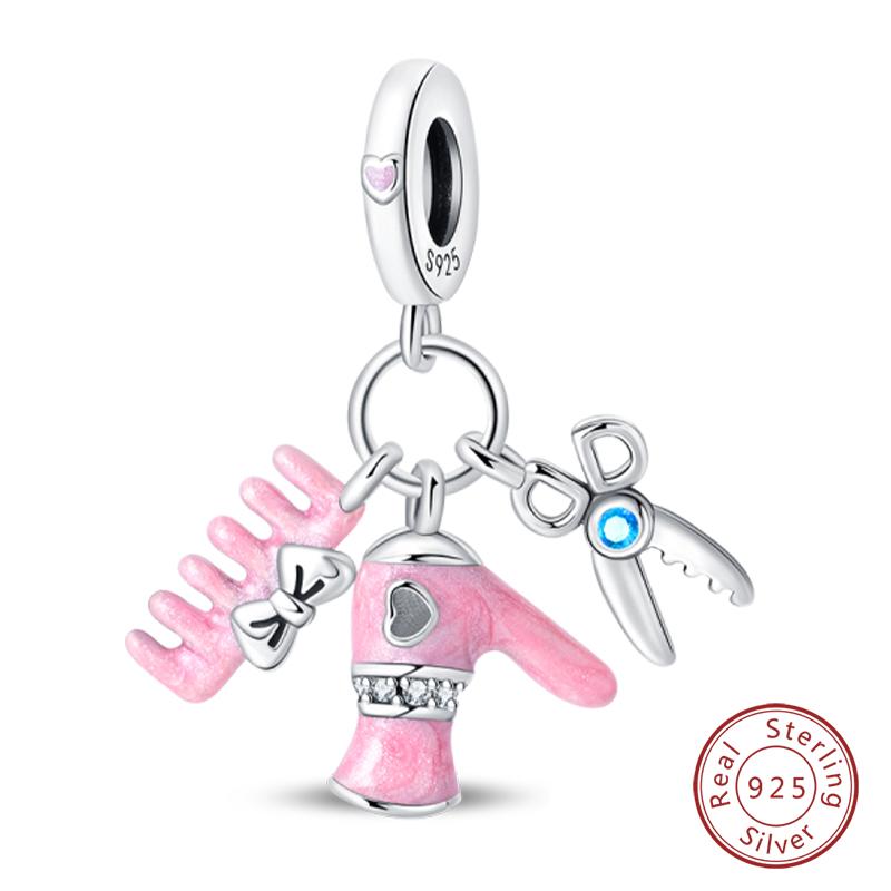 Fit 925 Silver Charms Beads Little Bear Lamb Little Flying Pig Pink Charms For Women DIY Birthday Jewelry Gift