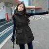 Women's down cotton medium and long cotton vest outer wear cotton vest loose warm waist drawstring vest