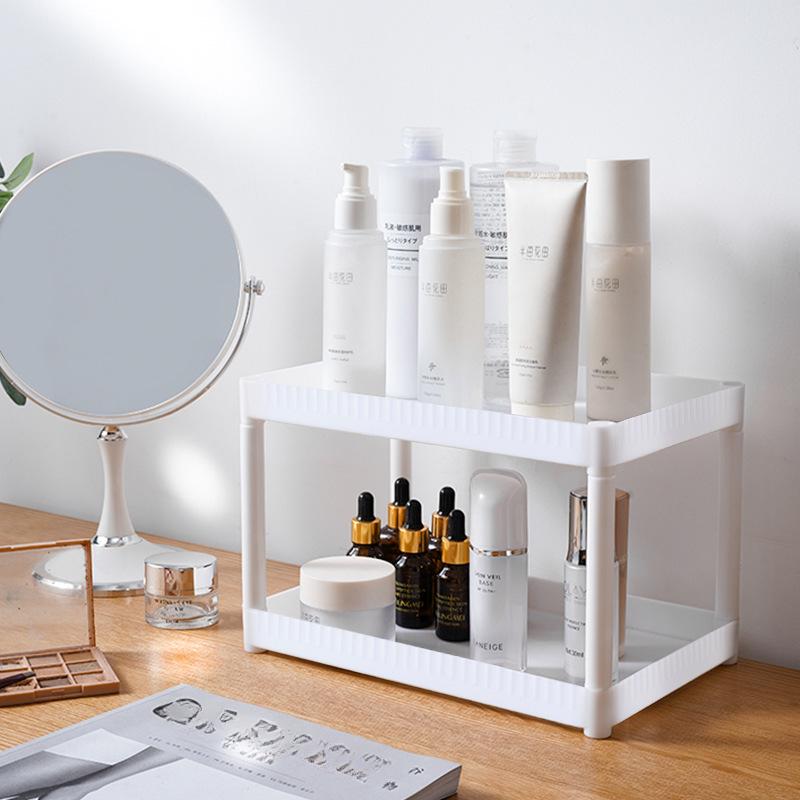 White Multilayer Desktop Storage Rack Kitchen Plastic Organizer Bathroom Countertop Cosmetic Storage Rack