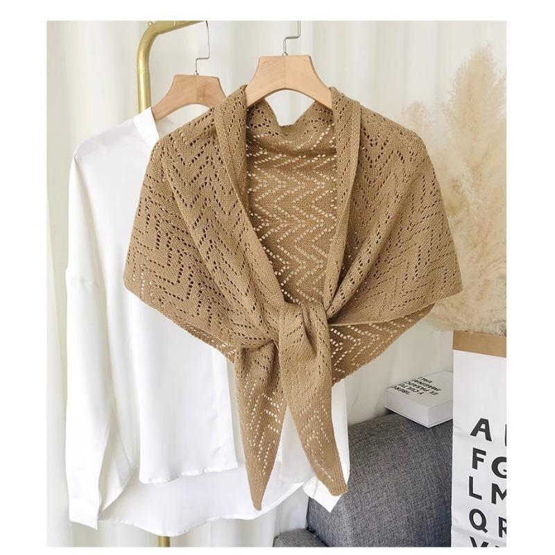 Korean Japanese Style Solid Striped Hollow Large Triangle Scarf For Women