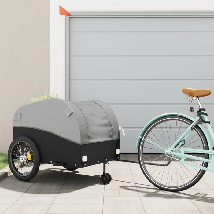 VidaXL Remorque de Vélo, Chariot de Transport avec Barre d'Attelage, Remorque de Bicyclette avec Drapeau pour Bagage, Noir 94154