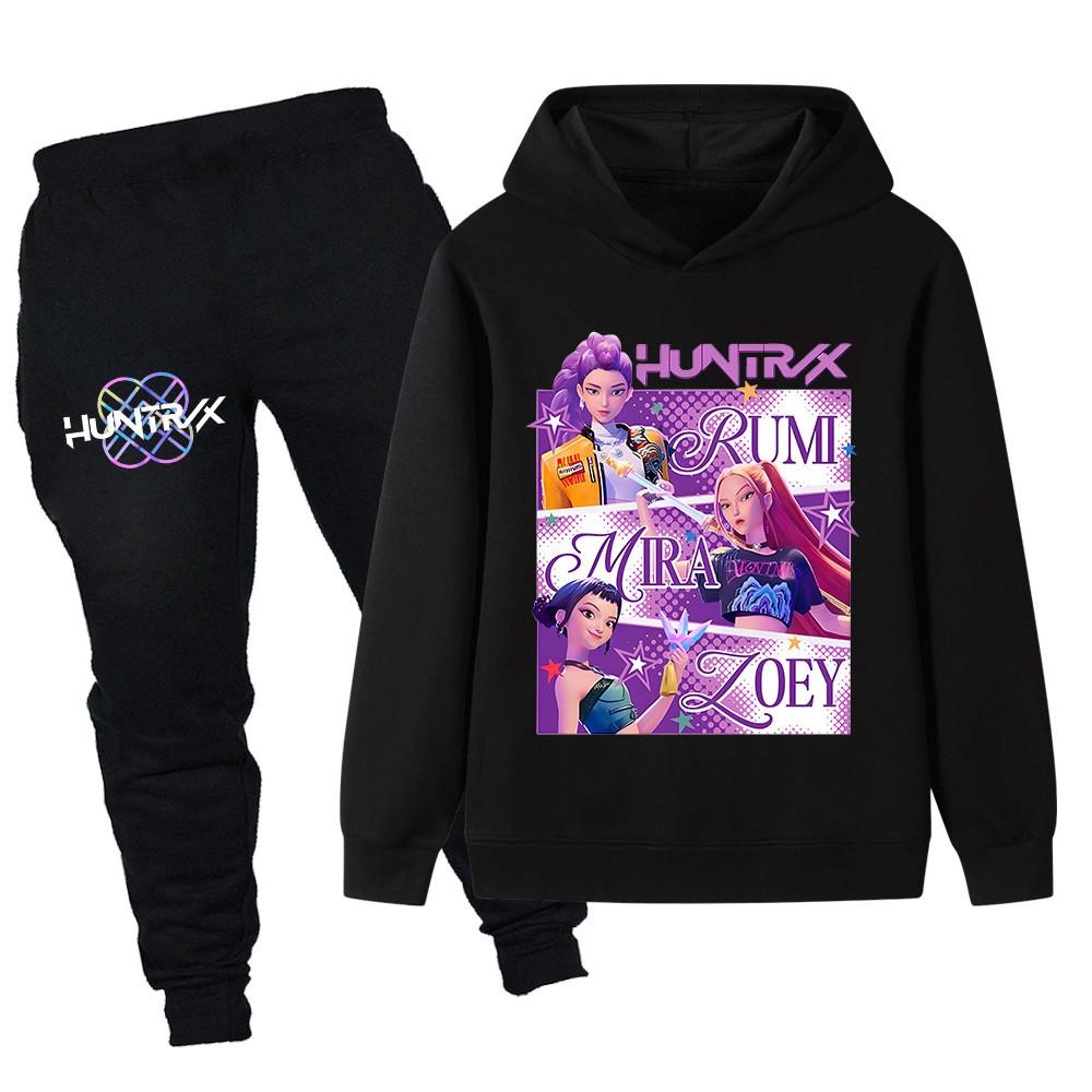 PB1199 Kids Boys Girls Kpop Mira Zoey Rumi Print Long Sleeves Hoodie Pants Trousers Clothes Sets