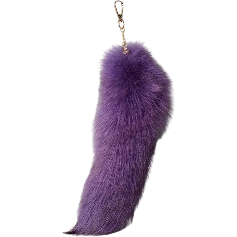 

[Lyyxjsltd] plush fake hair fox tail keychain elegant keyring charm fox tail pendant fashionable keychain decoration (purple)