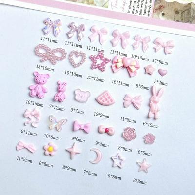 Pink Resin Cartoon Bowknot Heart Bow Tie Little Bunny Nail Art Accessories DIY Nail Hairpin Accessories Wholesale