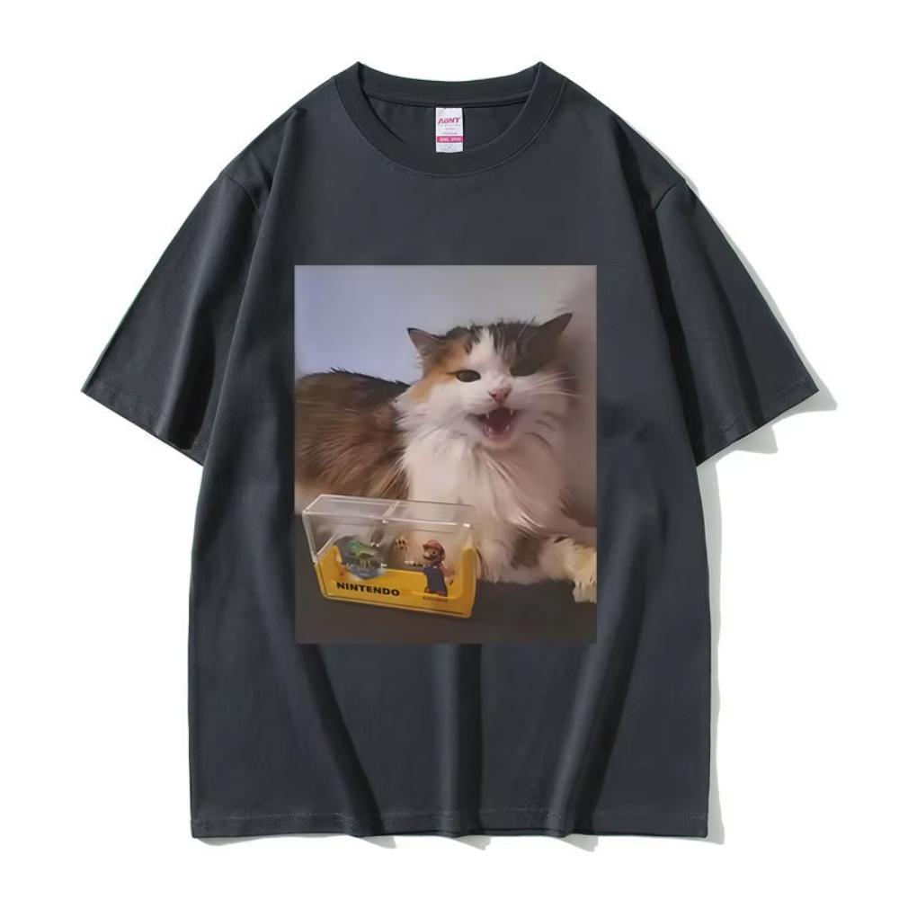 Cat Funny Meme Graphic T-shirts Men Women Fashion Oversized Streetwear Unisex Casual Soft Cotton Short Sleeves Male Vintage Tees