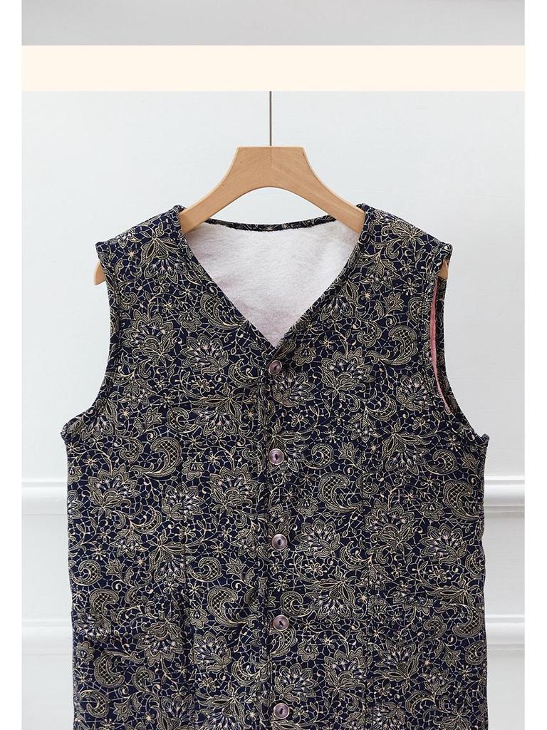 Warme, mit Fleece gefütterte Baumwollweste für Frauen mittleren und höheren Alters, perfekt für Mütter und Großmütter