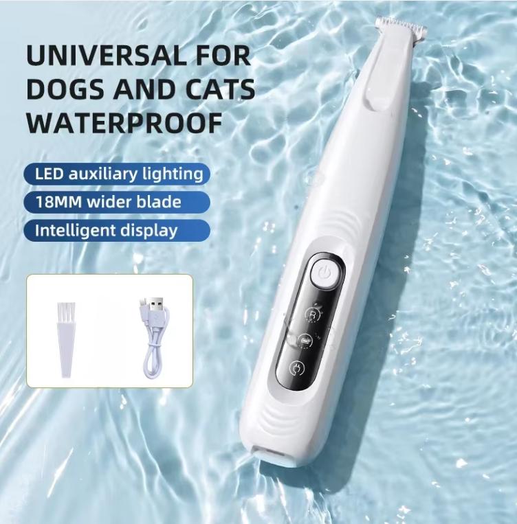 Type C Dog Paw Trimmer with LED Light Waterproof Pet Hair Trimmer with LED Display Dog Clippers for Grooming 18mm Widen Blade