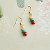 Chinese Style Red Agate, Turquoise, and Amber Silver Dangle Earrings for Women