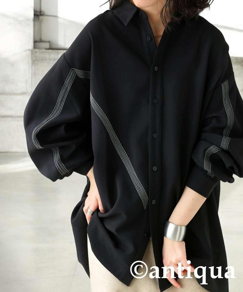 antiqua Stitched Long One Size Black Women's Shirt, Sleeve, KYO-3003, 05,