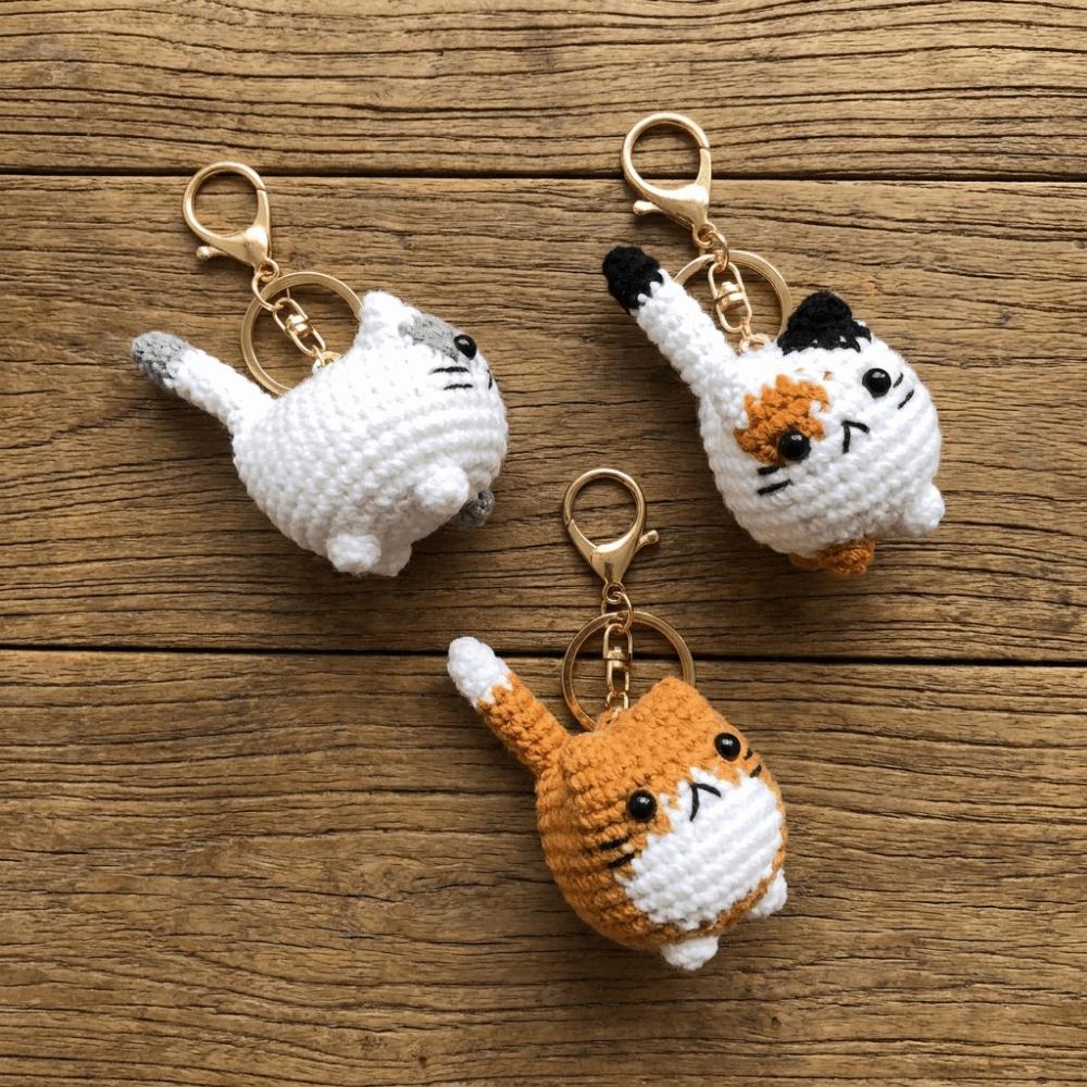 Multi-color Crochet Kitten Keyrings Cartoon Knitted Cat Keychain Cat Crochet Keychain Gift