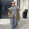 Women's Spring Autumn Faux Suede Lambskin Collar Zip-Up Pilot Jacket Coat