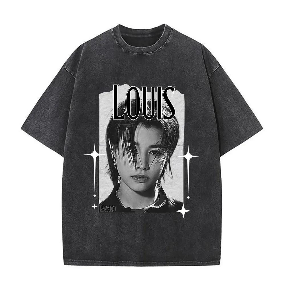 2026 Vintage Washed Korean Kpop Hip Hop Group Lngshot LOUIS T Shirt Men Women Clothing Fashion Hip Hop Short Sleeve Cotton T-shirts