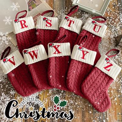 Christmas Stockings Hanging Pendant Christmas Stocks Gift Decoration Alphabet Letter Sock 2026 New Year Decorative Knitting Sock