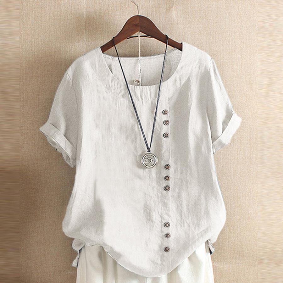 Women's Cotton Linen Casual Loose Fit Pure Cotton T-Shirt