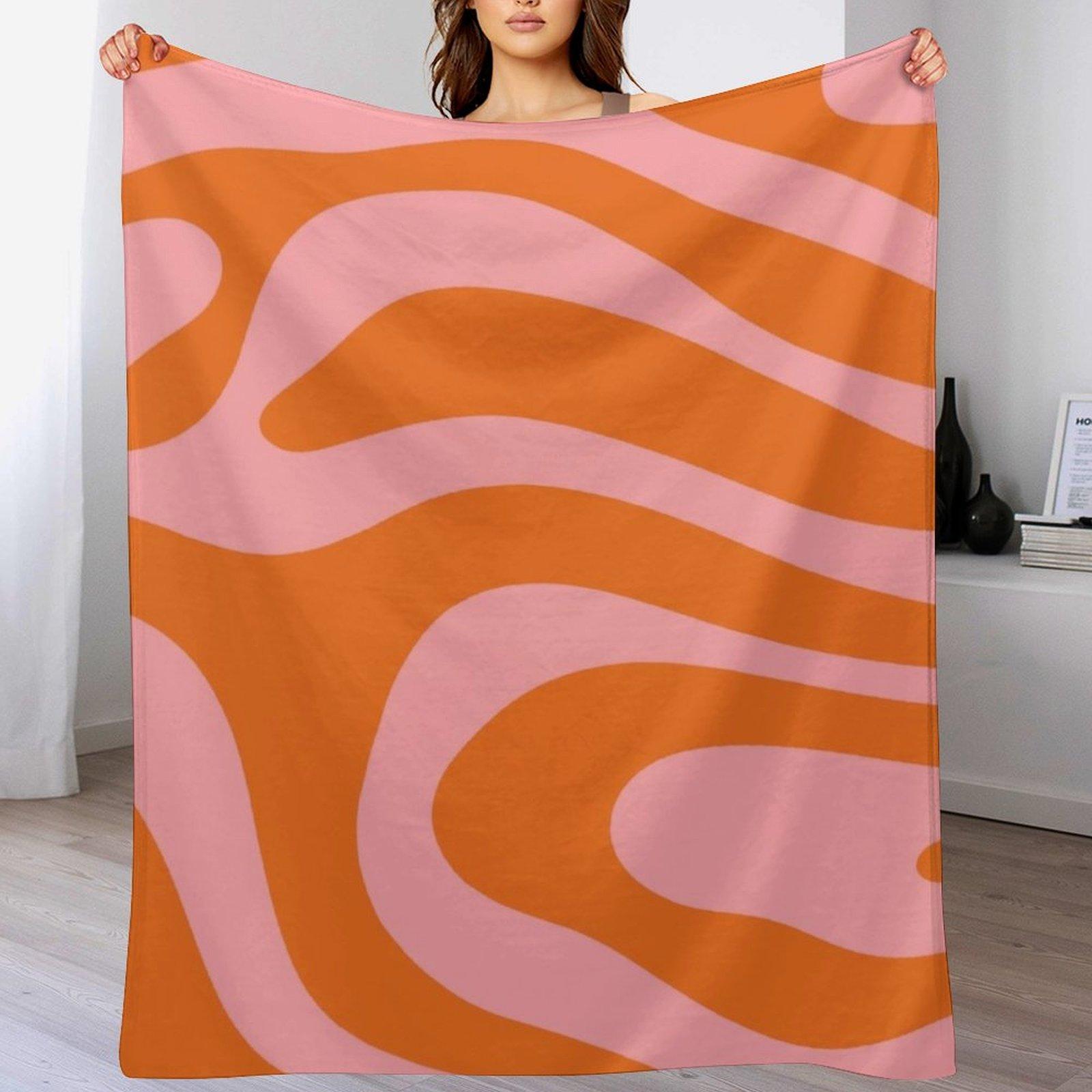 Abstract Retro 70s Orange Pink Throw Blanket Cozy Napping Blanket Gift for Mom Dad 75X95CM