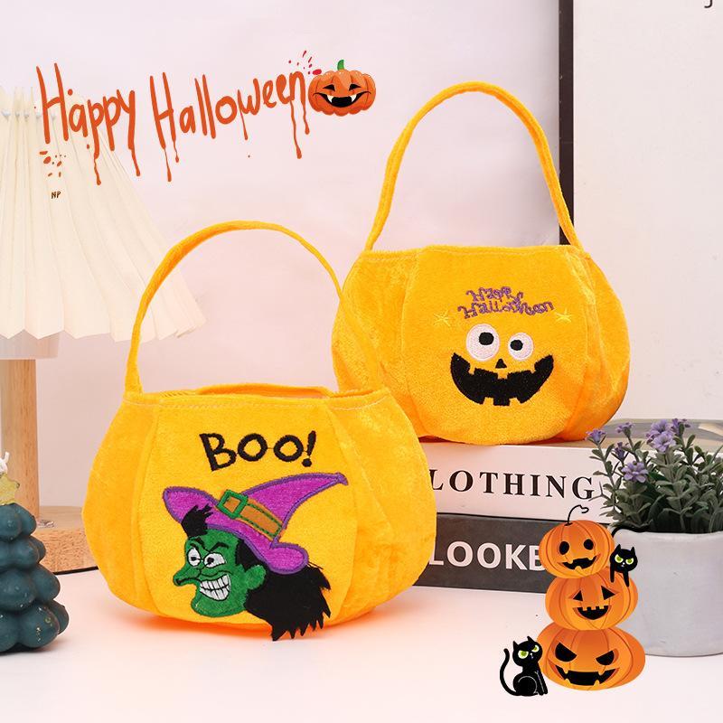 Halloween Plush Candy Hand Bag Pumpkin Vampire Cat Pattern Handheld Gift Baskets Halloween Party Candy Tote Bag Favors