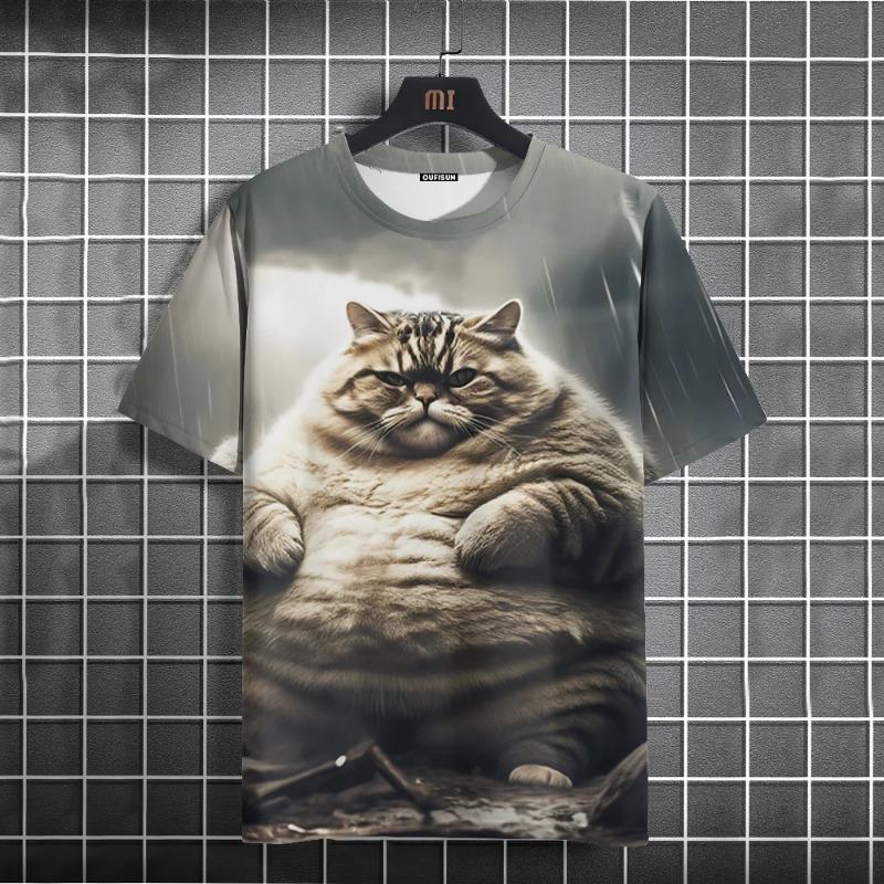Summer Men's T-Shirt Funny Cat Print Oversized Short Sleeve Man T-Shirt Round Neck Casual Men Women Tee Neutral Clothing