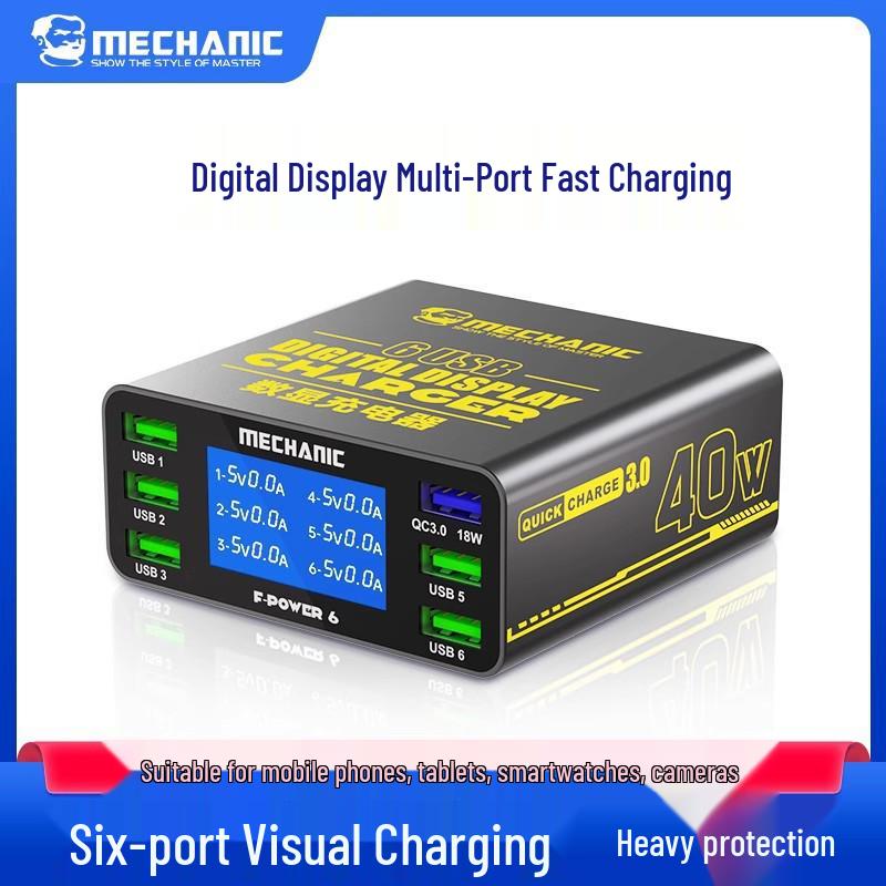 

Repairman Smart Charger: Multi-Port USB Fast Charging Desktop Power Station with Digital Display UK Plug