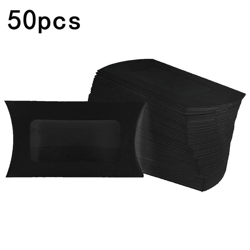 

50 шт., коробка для конфет в форме подушки, свадебное Рождество, крафт-бумага, подарочная упаковка, коробки для дня рождения, 2024 Новый год Other чёрный