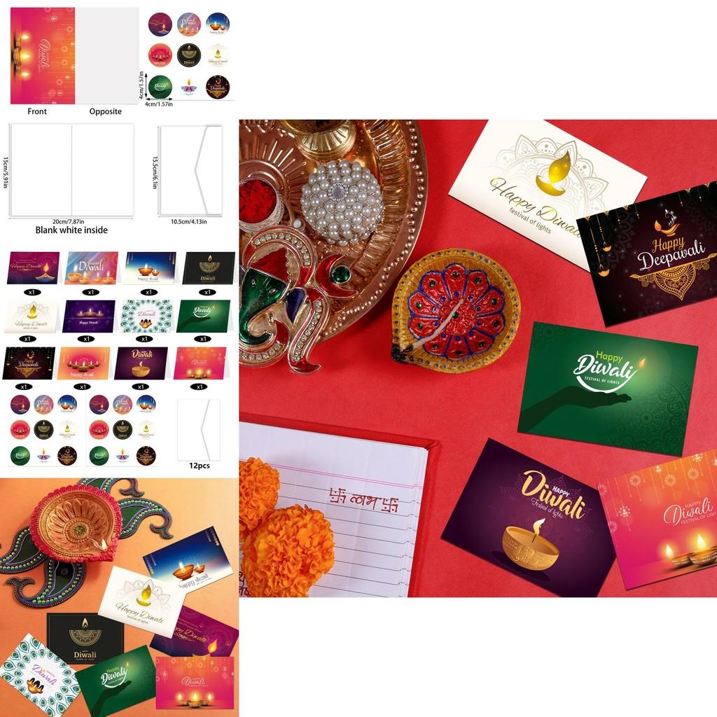 Diwali Theme Greeting Card Kit With Envelopes And Festive Stickers For Event Decoration