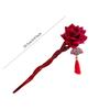 Retro Red Rose Ancient Chinese Hairpin Tassel With Fan Hair Forks Red Hair Stick Hair Accessories