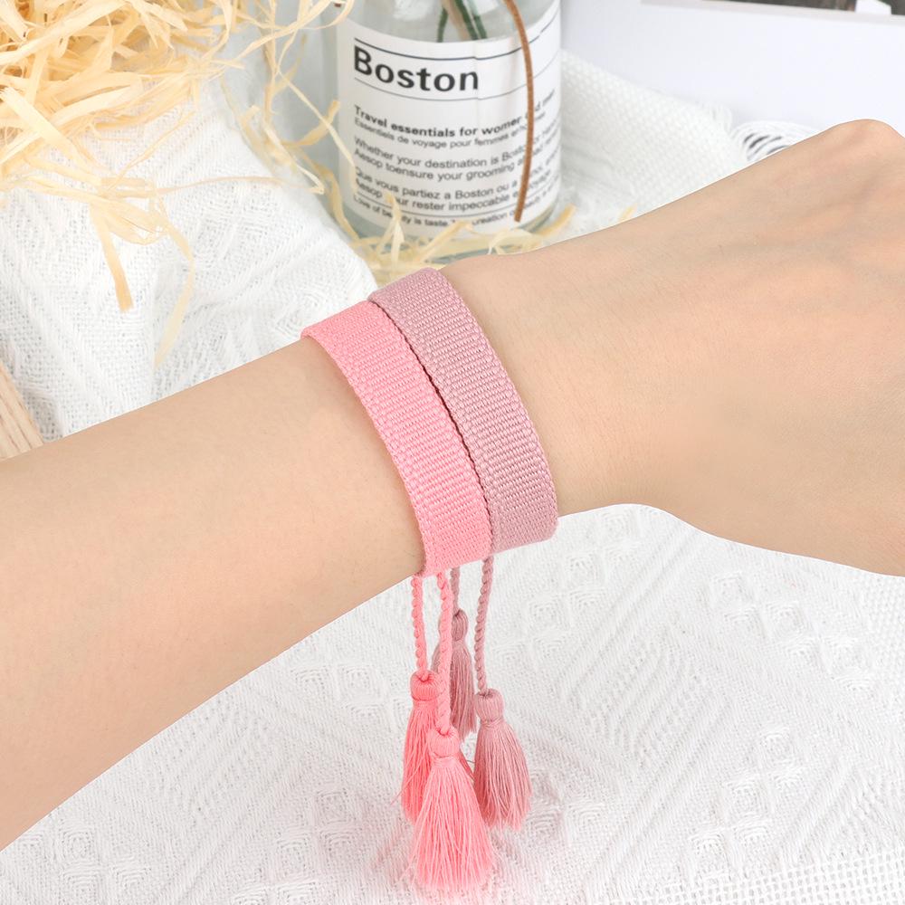 European & American Style Woven Bracelet - Solid Color, 1.3cm, Handmade Tassel, Fashionable Polyester Hand Rope for Women
