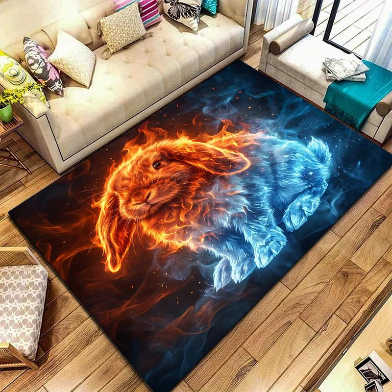 Flame Animal Blue Red Pattern Square Carpet,Area Rug,Carpet Rug for Living Room Bedroom Sofa Playroom Decor,Non-slip Floor Mat,Holiday Birthday Gifts