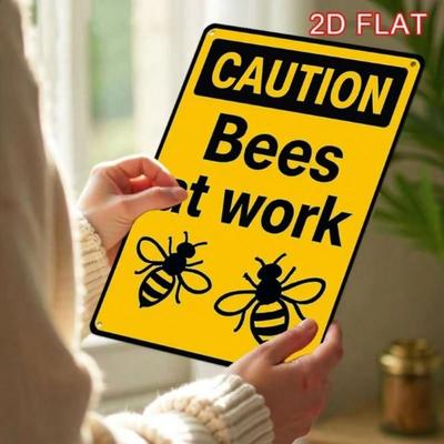 Retro Bee Warning Sign, Rustic Iron Wall Decor, 8x12 Inch Metal Poster