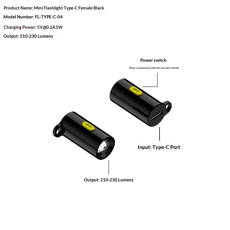 Type-C Mini Flashlight With Lanyard Plug And Play Usb C Emergency Lamp Portable Led Flashlight Outdoor Lighting