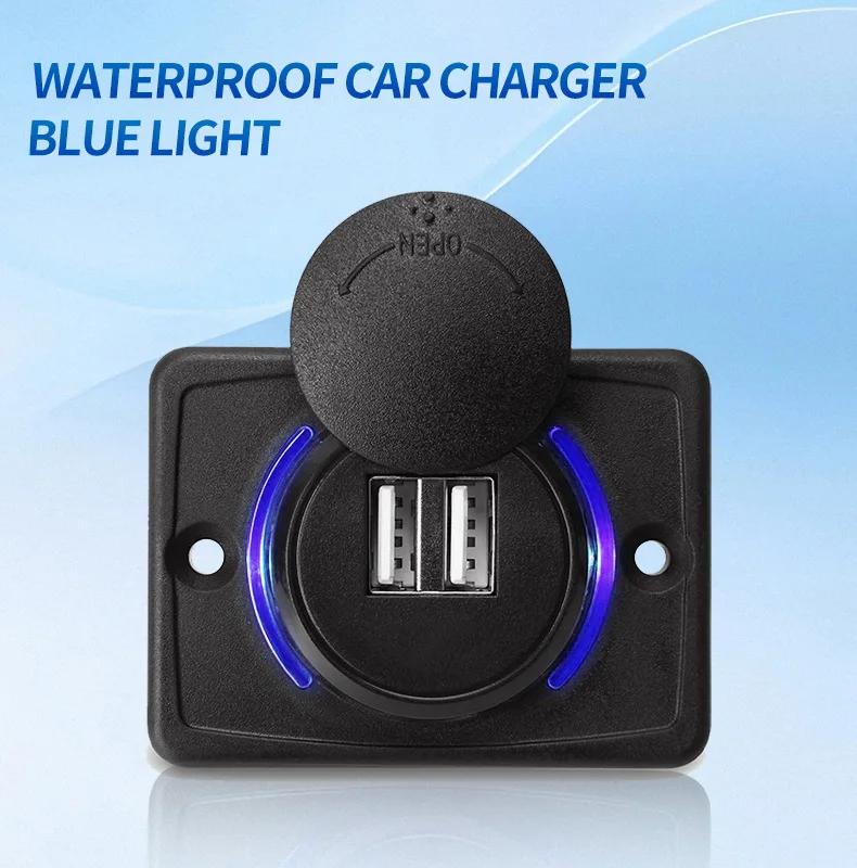 

Двойное USB гнездо для автомобильного зарядного устройства с быстрой зарядкой, с выдвижной крышкой и светодиодной подсветкой, 12 В/24 В, розетка питания для автомобиля, лодки, автобуса, дома на колесах синий