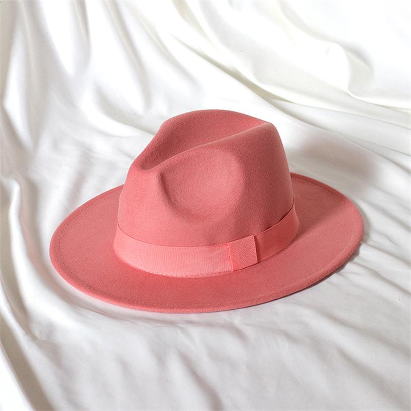 Skórzany Różowy Kapelusz Fedora z Szerokim Rondem Jazzowy Kapelusz Jesień/Zima Klasyczny Elegancki Kapelusz Panama Kapelusz Dżentelmena Sombrero