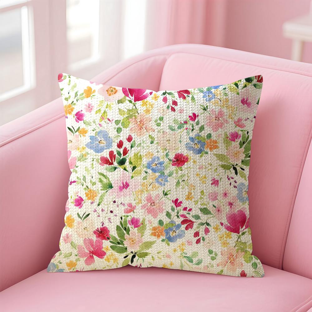 Floral Pattern Cute Cushion Cover Natural Linen Pillow Case DoubleSided Print Decorative Sofa Pillowcase Home Decor Gift