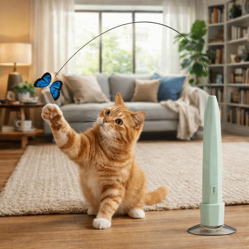 Suction Cup Base Automatic Cat Teaser USB Rechargeable Interactive Pet Toy  Kitten Play