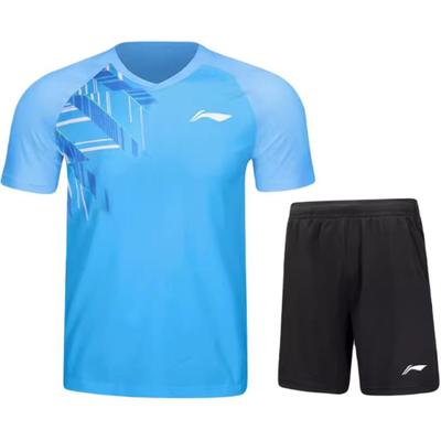 Schnelltrocknendes Atmungsaktives Badminton-Anzugset Unisex Sportbekleidung Leuchtend Himmelblau AATU029-3