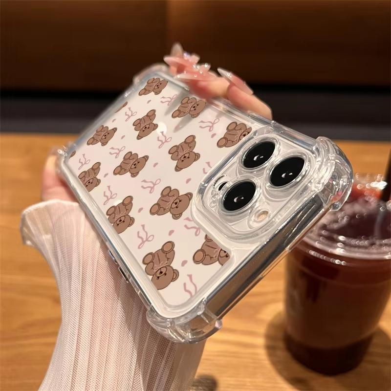 Cute Little Bear Bow Transparent Phone Case For iPhone 11 12 13 14 15 16 17 Pro Max 17 Air 7 8 Plus X XR XS Silicone Clear Cover