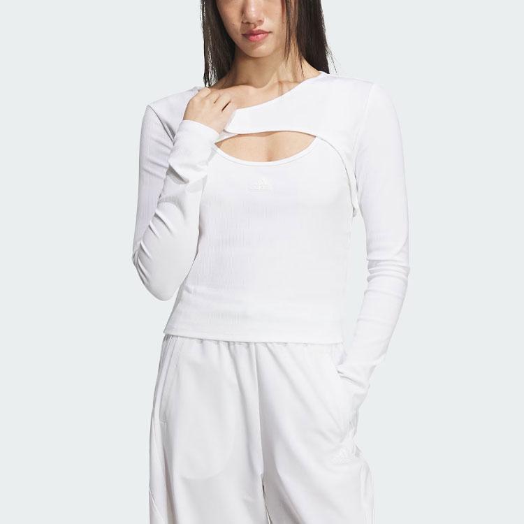 Adidas Solid Logo Two-In-One Sports Casual Slim Fit Long Sleeve T-Shirt Women Tops White IZ0605