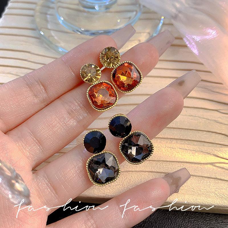 Quadratische Rote Schwarze Runde Strass Hängeohrringe für Frauen Runde Hängeohrringe Koreanischer Party Modeschmuck Mädchen Geschenk