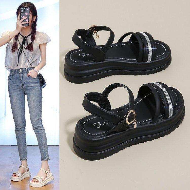 Sports Sandals Women's 2025 Summer New Versatile Muffin Thick-soled High-heeled Fashion Soft-soled Beach Casual Roman Shoes