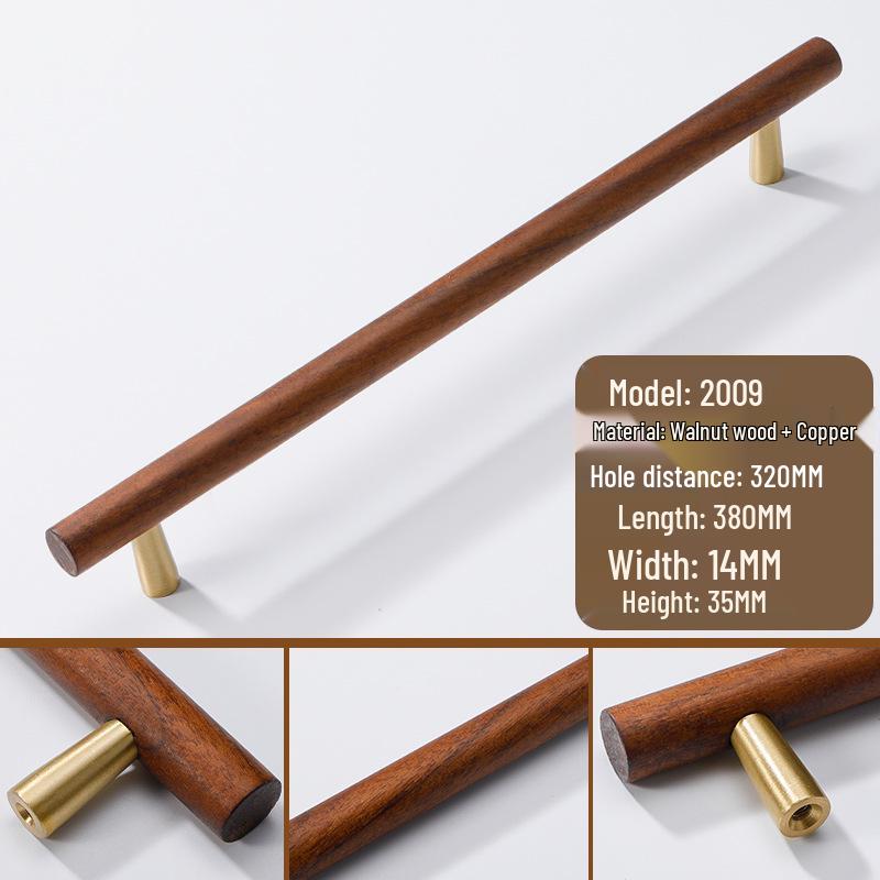 Black Walnut Wood Wardrobe Drawer Pulls - Solid Wood Handles for Children's Cabinet, Japanese Simple Light Luxury Design