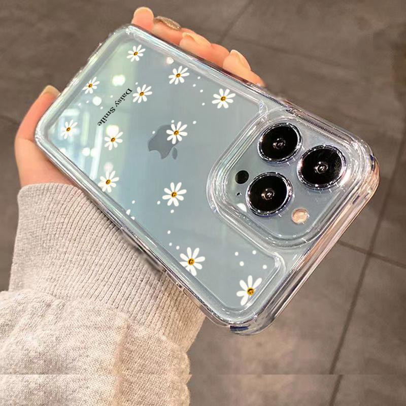 Transparent Small Chrysanthemum Flowers Case For Samsung Galaxy A16 A35 A55 A54 A33 A53 S25 S24 Ultra S23 Plus S22 S21 FE Cover