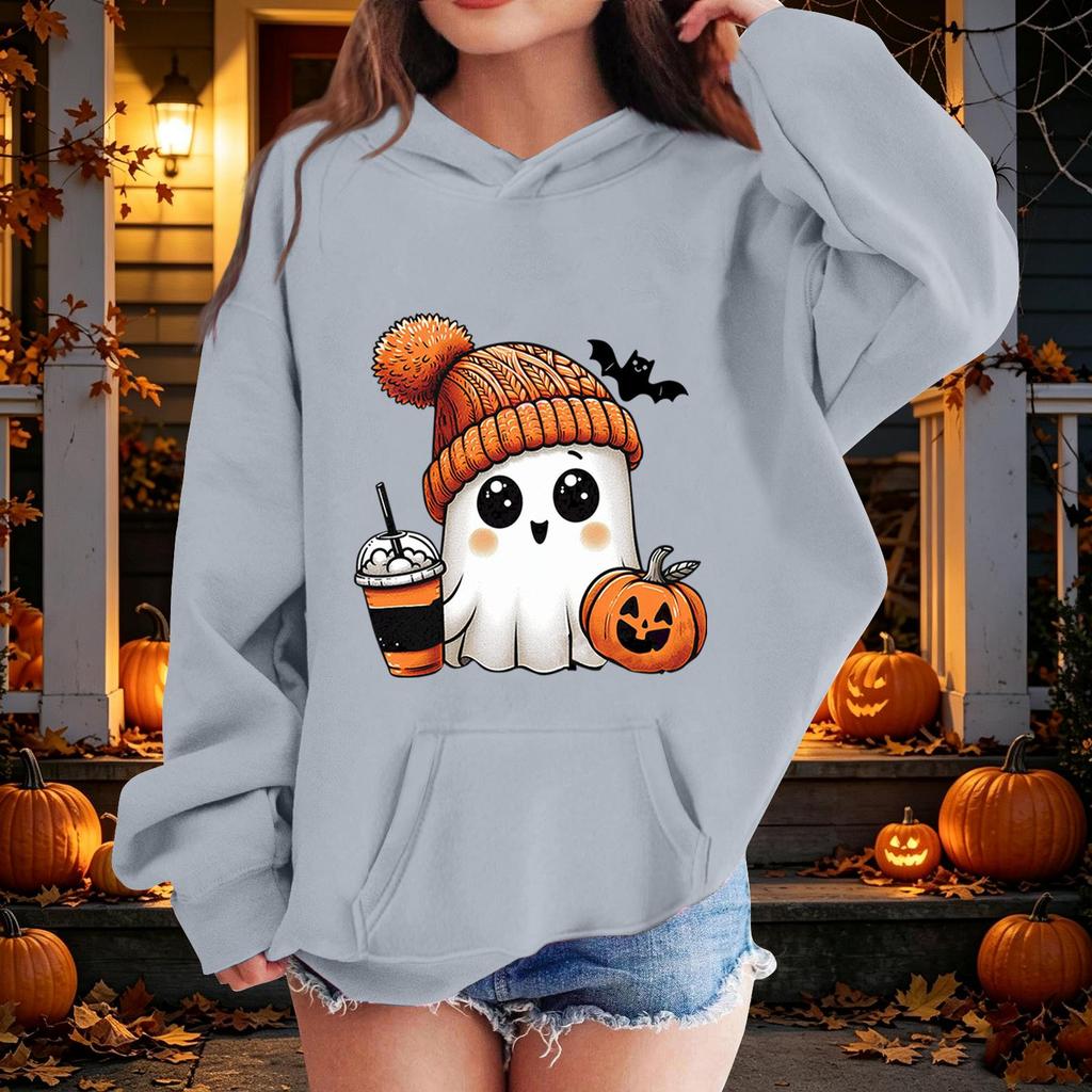 Kids Halloween Printed Hoodie, Loose Fit Casual Pullover for Boys Girls