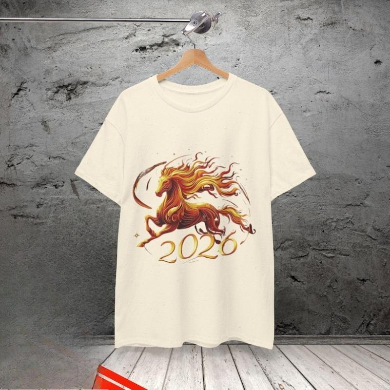 2026 Lunar New Year Chinese Zodiac Crewneck Tee Horse Fire Unisex Printed Tshirt Tops Casual Style Fashion Cotton Shortsleev
