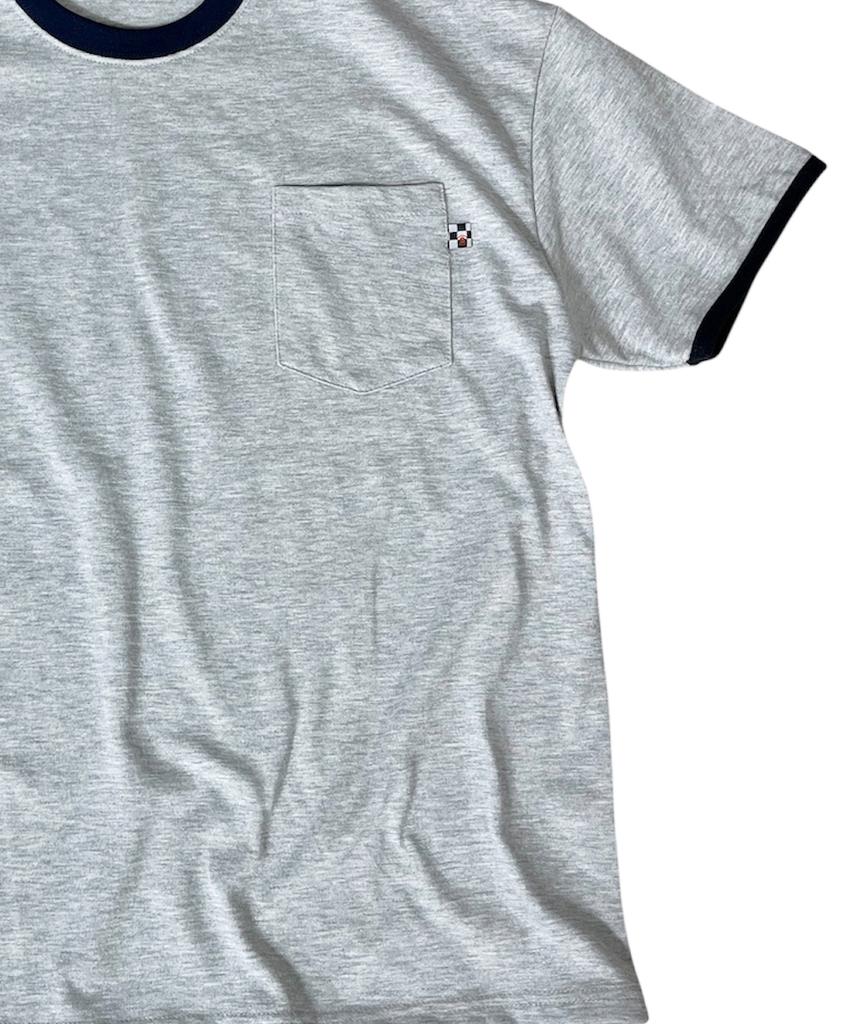 SK8ER ROCK Pocket Ringer T-Shirt ((Melange Gray*Navy))