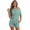 2026 Spring & Summer Women Knitted Jacquard Pajama Set, Short Sleeve & Shorts Two-piece Loungewear
