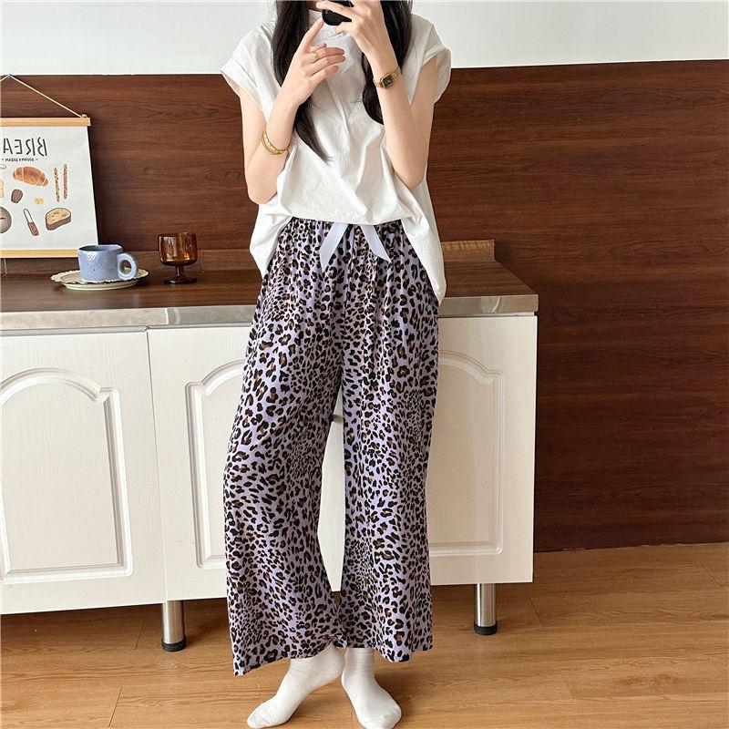 Cotton and Silk Pajama Pants Women's Summer Thin High-waisted Wide-leg Pants Spring and Autumn Large Size Loose Straight Casual Trousers Mopping Pants