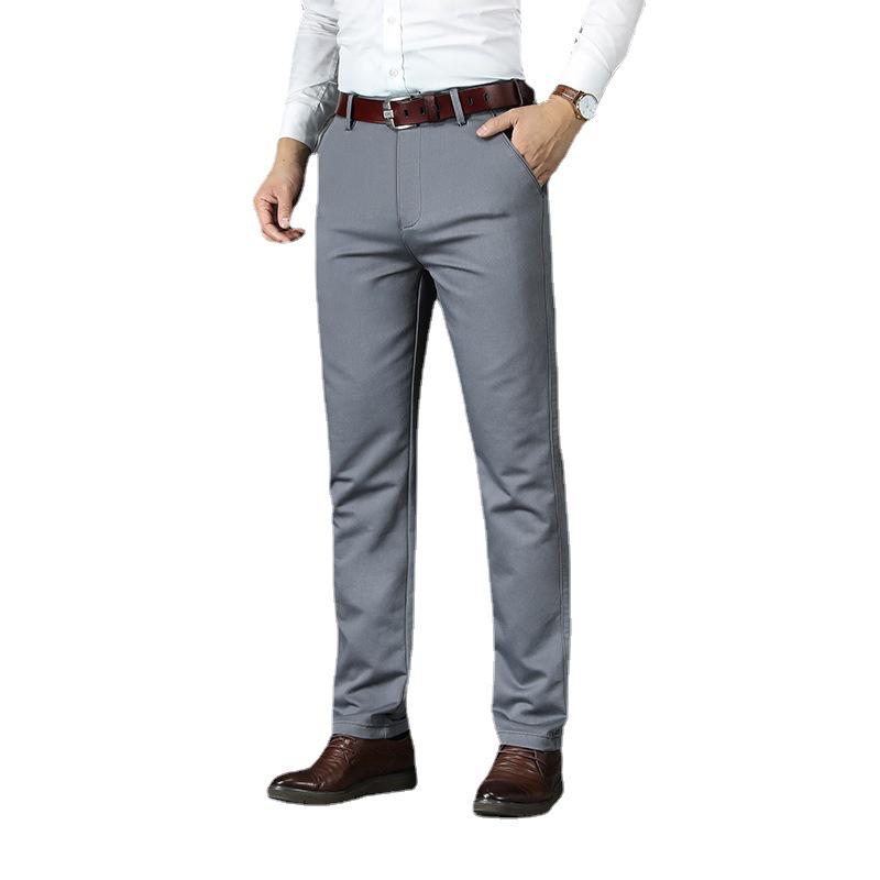 Men's Autumn/Winter Casual Gray Stretch Cotton Pants, Straight-Leg, Loose-Fit, Mid-Rise, Solid Color, Durable, Military Green J856A.