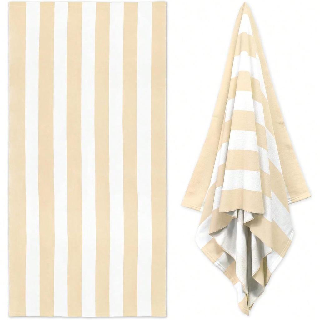 1 Pc Large Oversized Beach Towel 31''X71'', Microfiber Pool Towel, Pink Striped Quick Dry Cabana Swim Towel