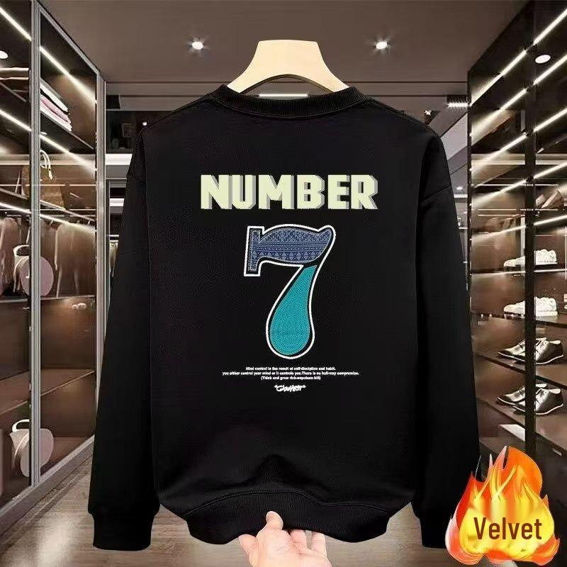 Top-Selling Men's No. 7 Long Sleeve Sweatshirt - Trendy Autumn/Winter High-Quality Hua Cotton Crew Neck.